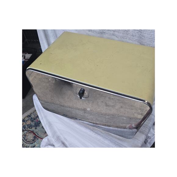 Mid-Century Yellow Enamel & Chrome Bread Box Drop-Front Door Vintage - Picture 8 of 8